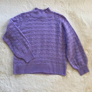 Purple Pointelle Silver Sparkle Mock Neck Sweater, size Large, NEW w/tags